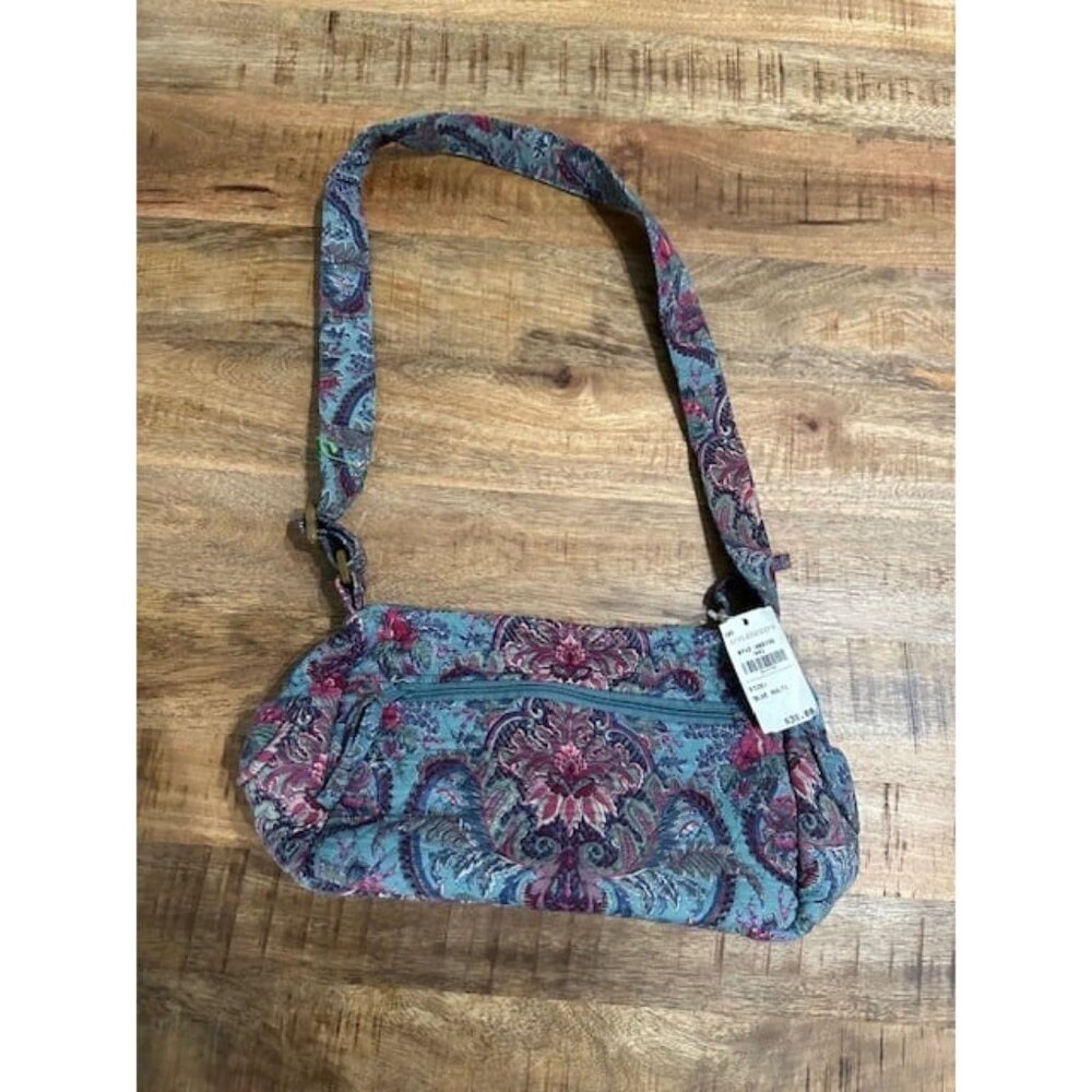 Appleseed's Blue Pink Quilted Floral Cloth Zipper Adjustable Shoulder Bag Purse